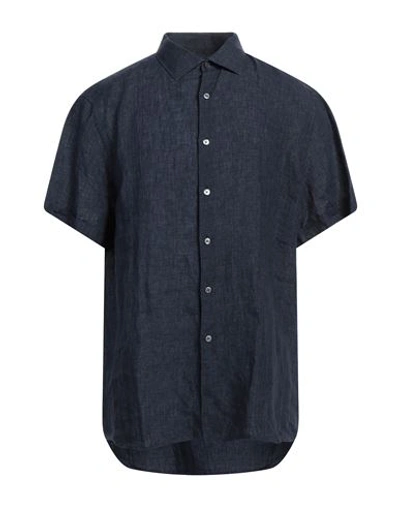 Shop Zegna Man Shirt Midnight Blue Size Xxl Linen