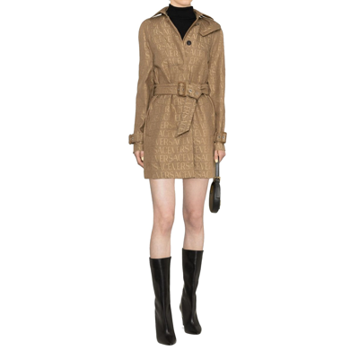 Versace Beige Cotton Coat In Brown