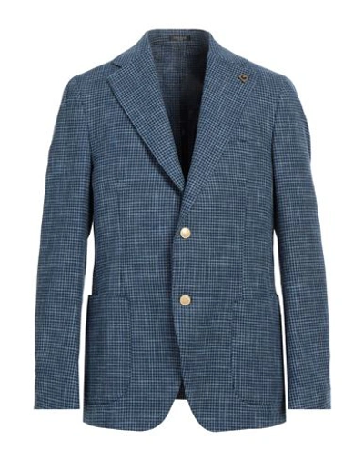 Shop Breras Milano Man Blazer Light Blue Size 48 Virgin Wool, Cotton, Linen