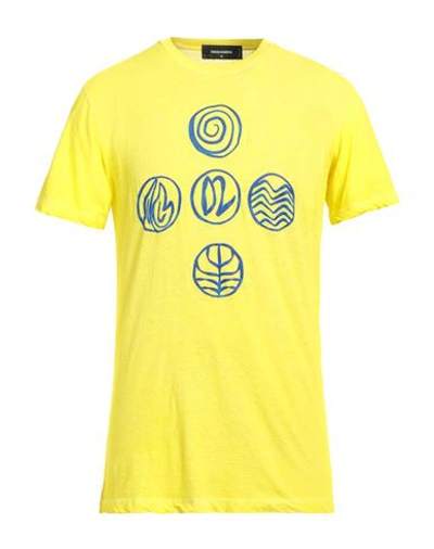 Shop Dsquared2 Man T-shirt Yellow Size M Cotton