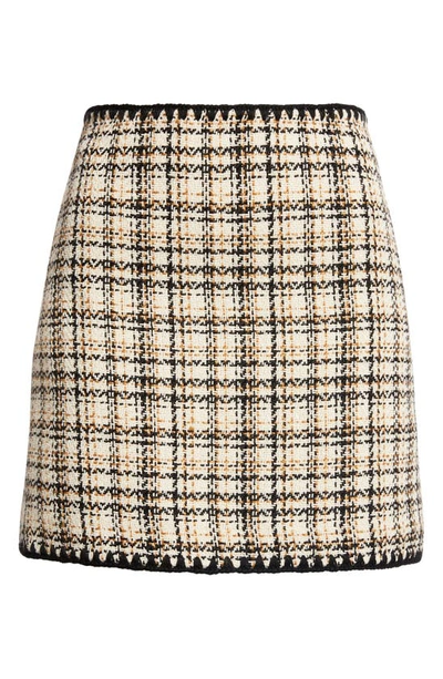 Shop Veronica Beard Ohemia Plaid Tweed Miniskirt In Ecru Ochre