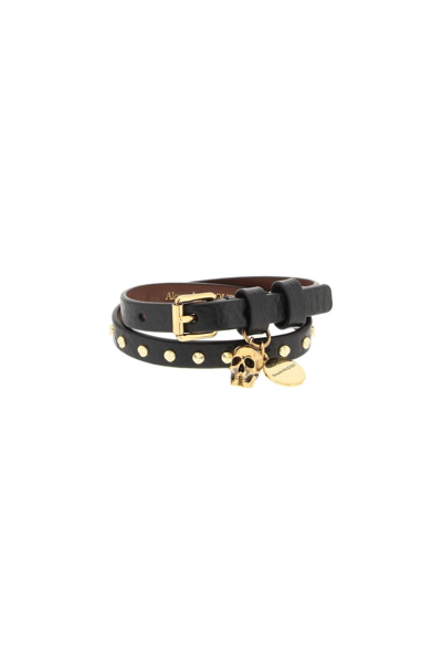 Shop Alexander Mcqueen Double Wrap Bracelet With Studs Men In Black