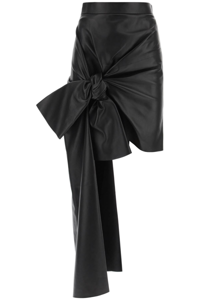 Shop Alexander Mcqueen Leather Skirt With Knotted Detail Women In Black