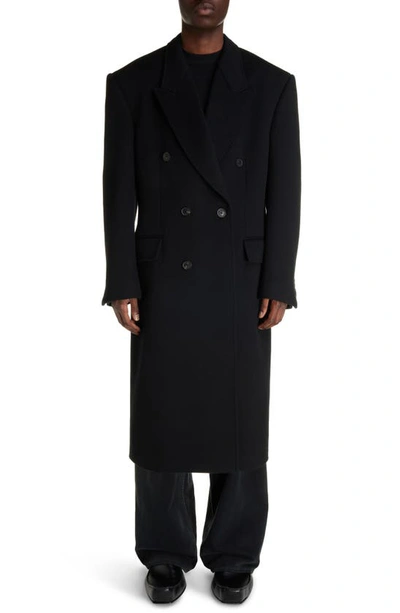 Shop Balenciaga Double Breasted Wool Topcoat In Black