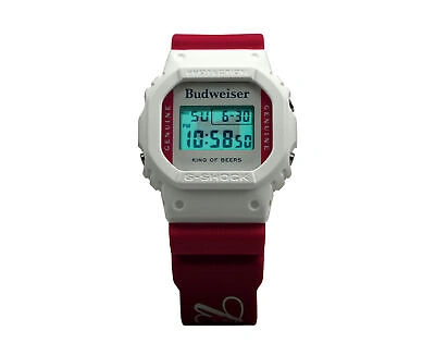 Pre-owned G-shock Casio  X Budweiser Dw5600 Digital White/red Watch Dw5600bud20-7cr