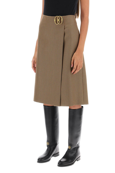 Shop Bally Houndstooth A-line Skirt With Emblem Buckle Women In Cream