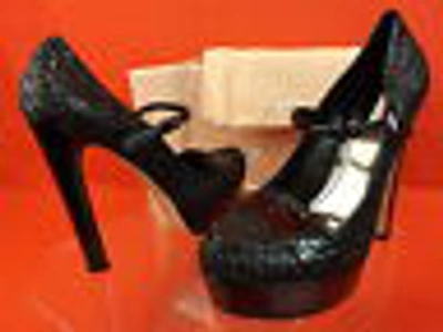 Pre-owned Prada Miu Miu  Black Glitter Patent Leather Spectator Platform Pumps 40.5