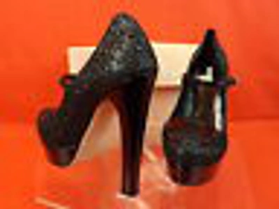 Pre-owned Prada Miu Miu  Black Glitter Patent Leather Spectator Platform Pumps 40.5