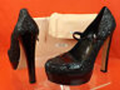 Pre-owned Prada Miu Miu  Black Glitter Patent Leather Spectator Platform Pumps 40.5