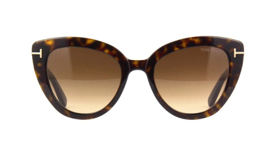 Pre-owned Tom Ford Izzi Ft 0845 Dark Havana/brown Shaded (52f) Sunglasses