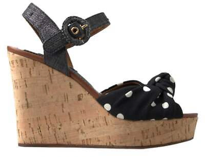 Pre-owned Dolce & Gabbana Black Wedges Polka Dotted Ankle Strap Shoes Sandals In Refer To Description