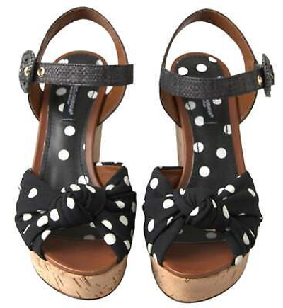 DOLCE & GABBANA Pre-owned Black Wedges Polka Dotted Ankle Strap Shoes Sandals In Refer To Description