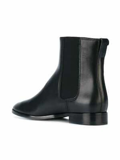 Pre-owned Tory Burch Wyatt Black Leather Black Reva Buckle Elastic Ankle Boots 9.5