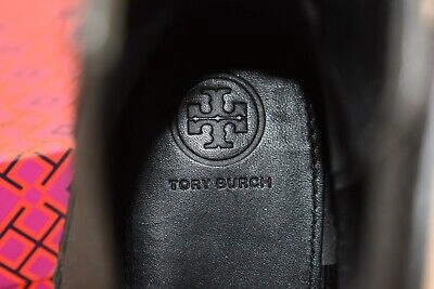 Pre-owned Tory Burch Wyatt Black Leather Black Reva Buckle Elastic Ankle Boots 9.5
