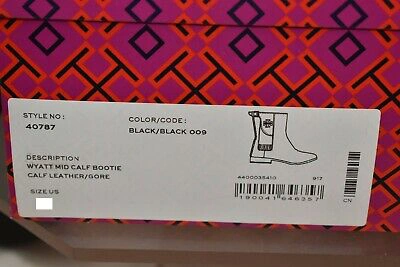 Pre-owned Tory Burch Wyatt Black Leather Black Reva Buckle Elastic Ankle Boots 9.5