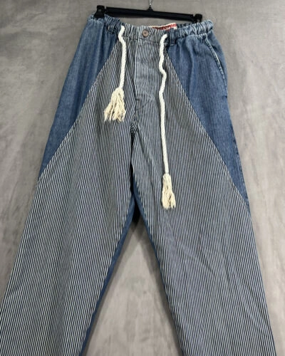 Pre-owned Free People Dr Collectors Railroad Stripe Pull On Jeans Size Medium Blue