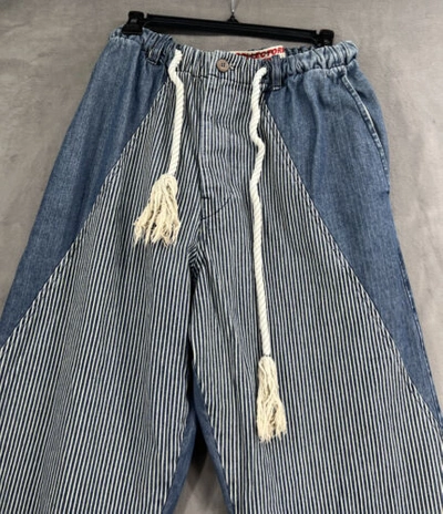 Pre-owned Free People Dr Collectors Railroad Stripe Pull On Jeans Size Medium Blue