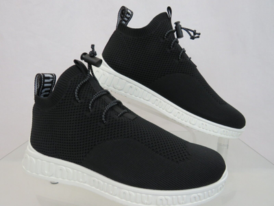 Pre-owned Miu Miu Prada 5e088d Black Knit Mesh White Logo Bungee Lace Sock Sneakers 38