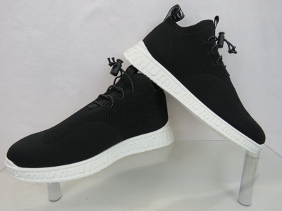 Pre-owned Miu Miu Prada 5e088d Black Knit Mesh White Logo Bungee Lace Sock Sneakers 38