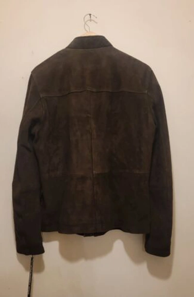 Pre-owned Karl Lagerfeld Men's Suede Leather Moto Jacket Brown Sz Small