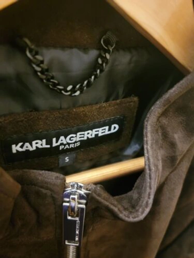 Pre-owned Karl Lagerfeld Men's Suede Leather Moto Jacket Brown Sz Small