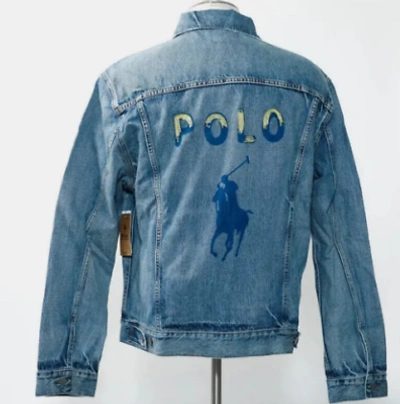 Pre-owned Polo Ralph Lauren Men's Big & Tall Big Pony Spell Out Trucker Denim Jacket, Xlt In Blue