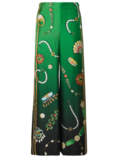 Shop Casablanca Green Silk Trousers Woman