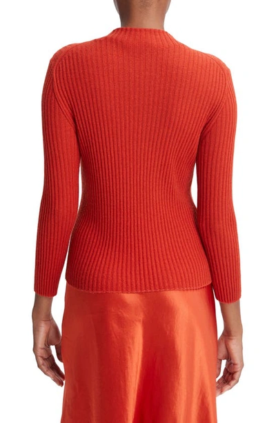 Vince 3/4-sleeve Ribbed Cashmere And Silk Mock-neck Sweater In Vermillion