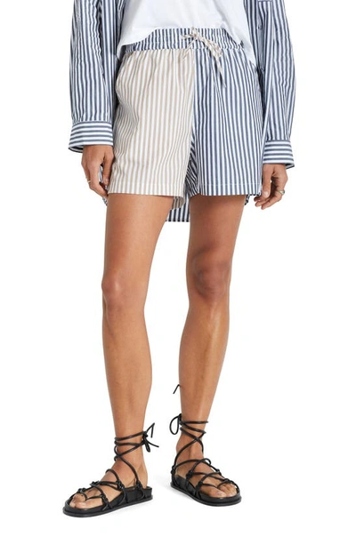 Brixton Sidney Colorblock Stripe Organic Cotton Shorts In Mojave/ Washed Navy