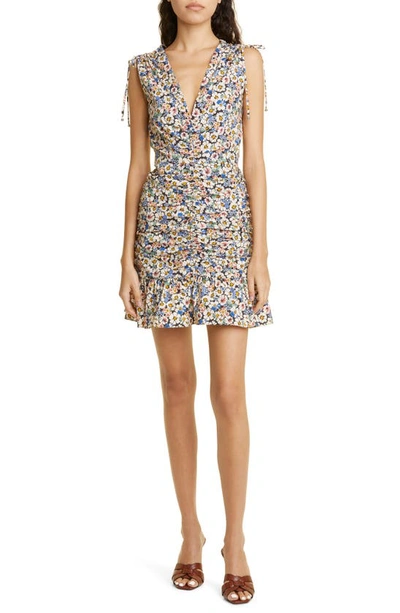 Shop Veronica Beard Jackson Floral Center Ruched Stretch Cotton Dress In Black Multi