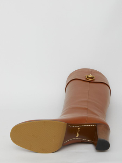 Shop Gucci Half Horsebit Boots In Brown