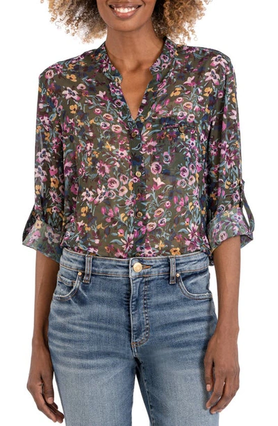Shop Kut From The Kloth Jasmine Chiffon Button-up Shirt In Marsan Pine