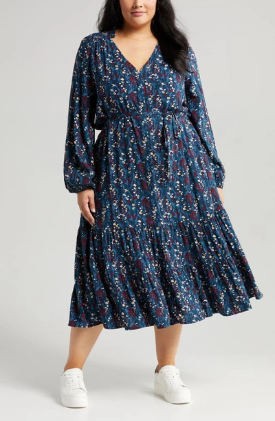 Shop Caslon Floral Long Sleeve Tiered Dress In Navy- Blue Cayce Floral