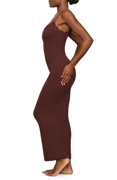 Shop Skims Fits Everybody Lace Trim Long Slipdress In Cocoa