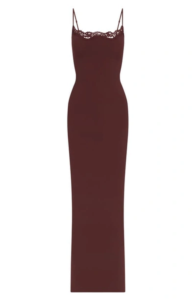 Skims Fits Everybody Lace Trim Long Slipdress In Cocoa