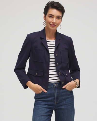 Shop Chico's Ponte Cropped Jacket In Dark Blue Size Small |