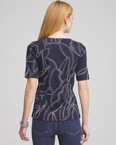 Shop Chico's Abstract Everyday Elbow Sleeve Tee In Navy Blue Size 12/14 |