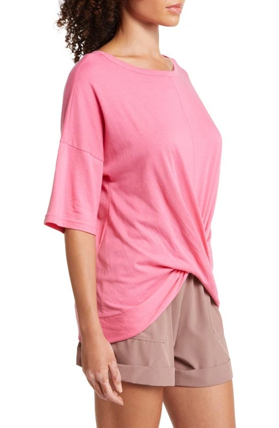 Shop Zella Twist Front T-shirt In Pink Caliente
