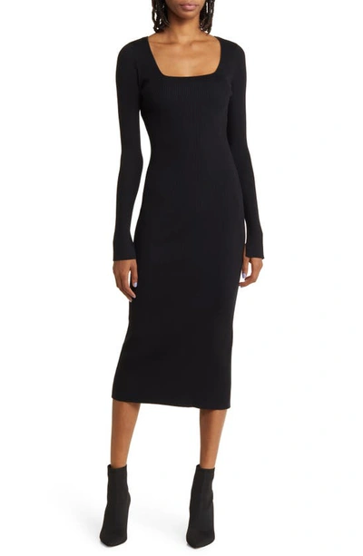 & Other Stories Long Sleeve Scoop Neck Midi Dress In Black