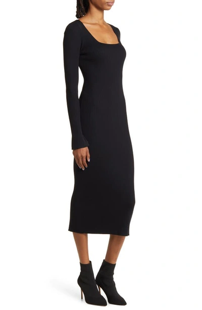 & Other Stories Long Sleeve Scoop Neck Midi Dress In Black