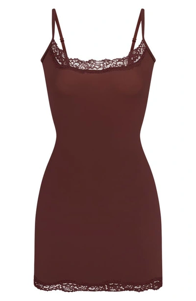 Shop Skims Fits Everybody Lace Trim Slipdress In Cocoa