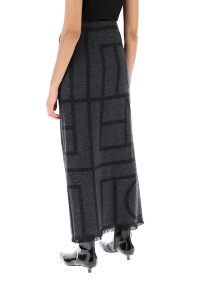 Shop Totême Monogram Wool Maxi Sarong Skirt In Grey