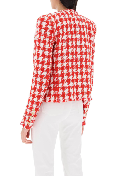 Shop Balmain Houndstooth Tweed Open Jacket In White,red