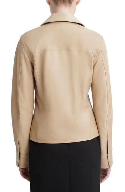 Vince Snap Front Cropped Leather Shirt Jacket In Sesame In Sesame