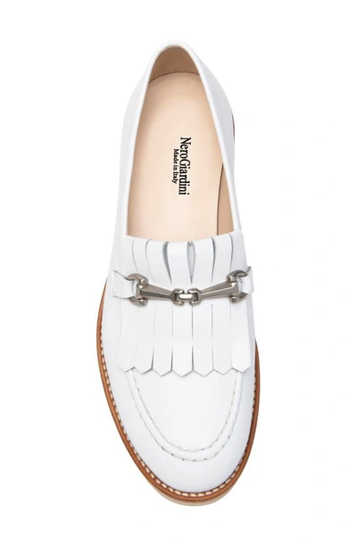 Shop Nerogiardini Kiltie Bit Loafer In White