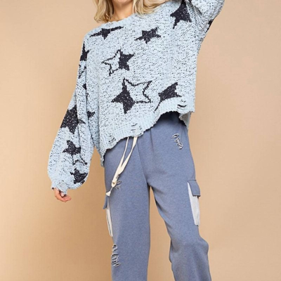 Shop Pol Star Sweater With Balloon Sleeves In Blue