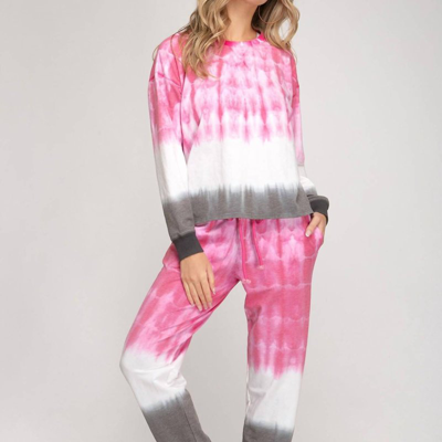 Shop She + Sky Tie Dye Jogger Top In Pink