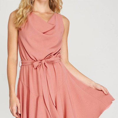 Shop She + Sky Sleeveless Cowl Neck Flounce Woven Dress With Sash In Pink