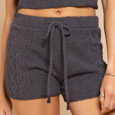 Shop Pol Cozy Knit Cable Shorts In Grey