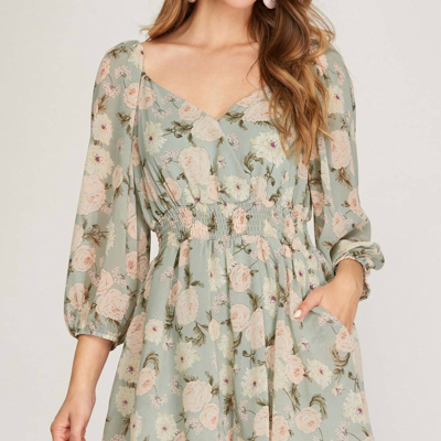 Shop She + Sky Floral Romper With Smocked Waist In Green